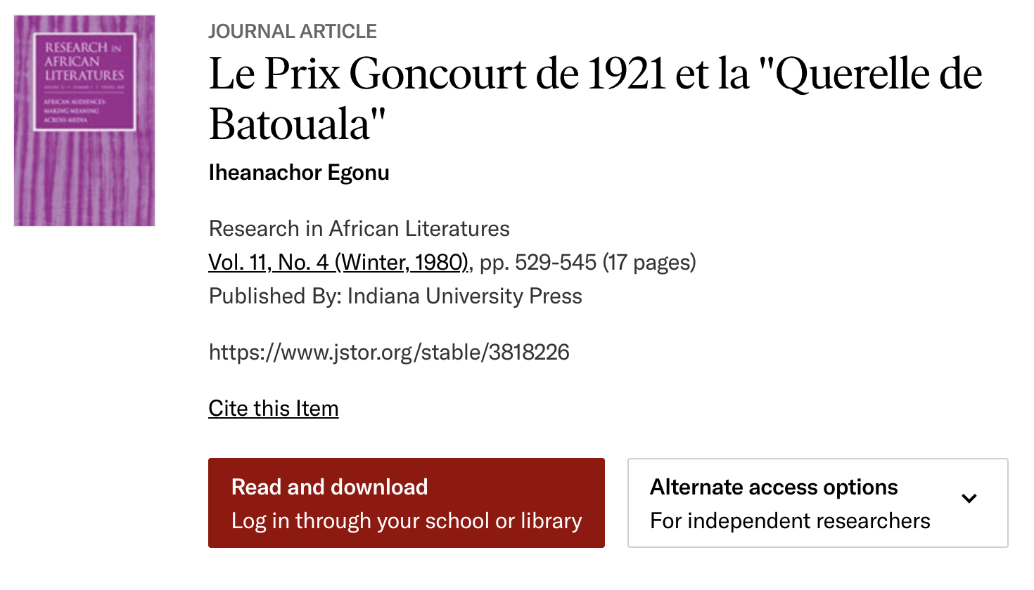 Le Prix Goncourt de 1921 et la « Querelle de Batouala »