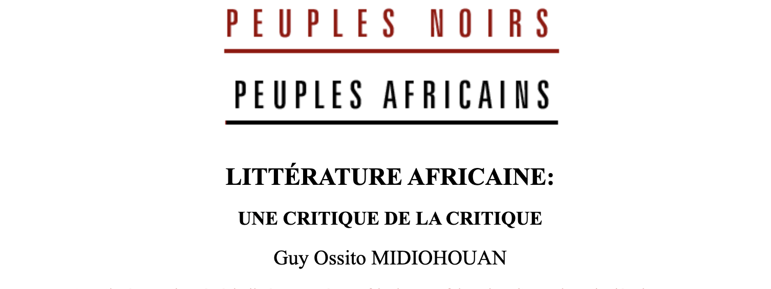 Article de G Midiohouan « Littérature africaine : une critique de la critique » (1980)