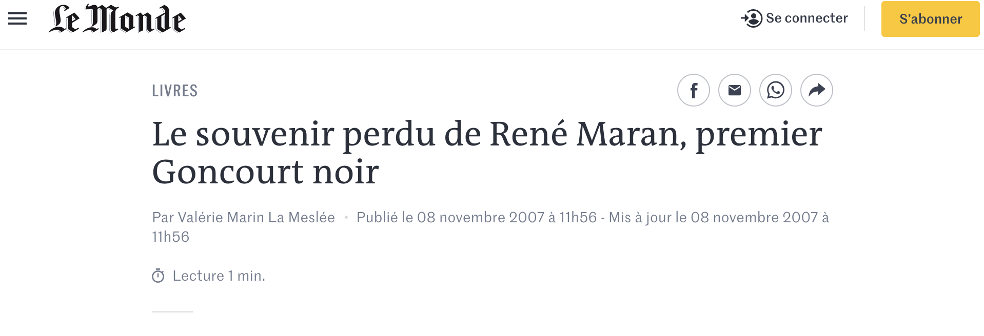Le souvenir perdu de René Maran premier Goncourt noir