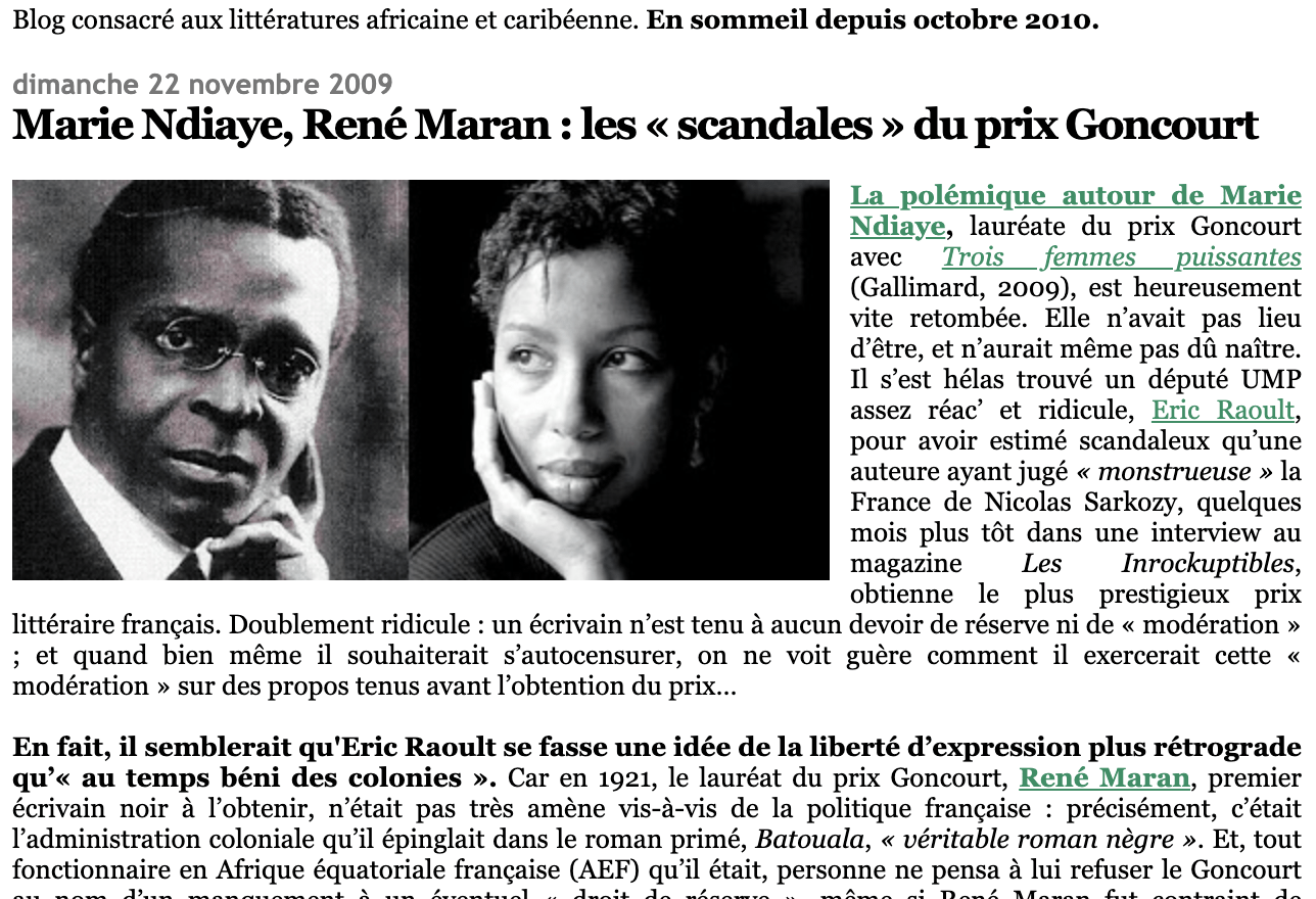 Marie Ndiaye, René Maran : les « scandales » du prix Goncourt