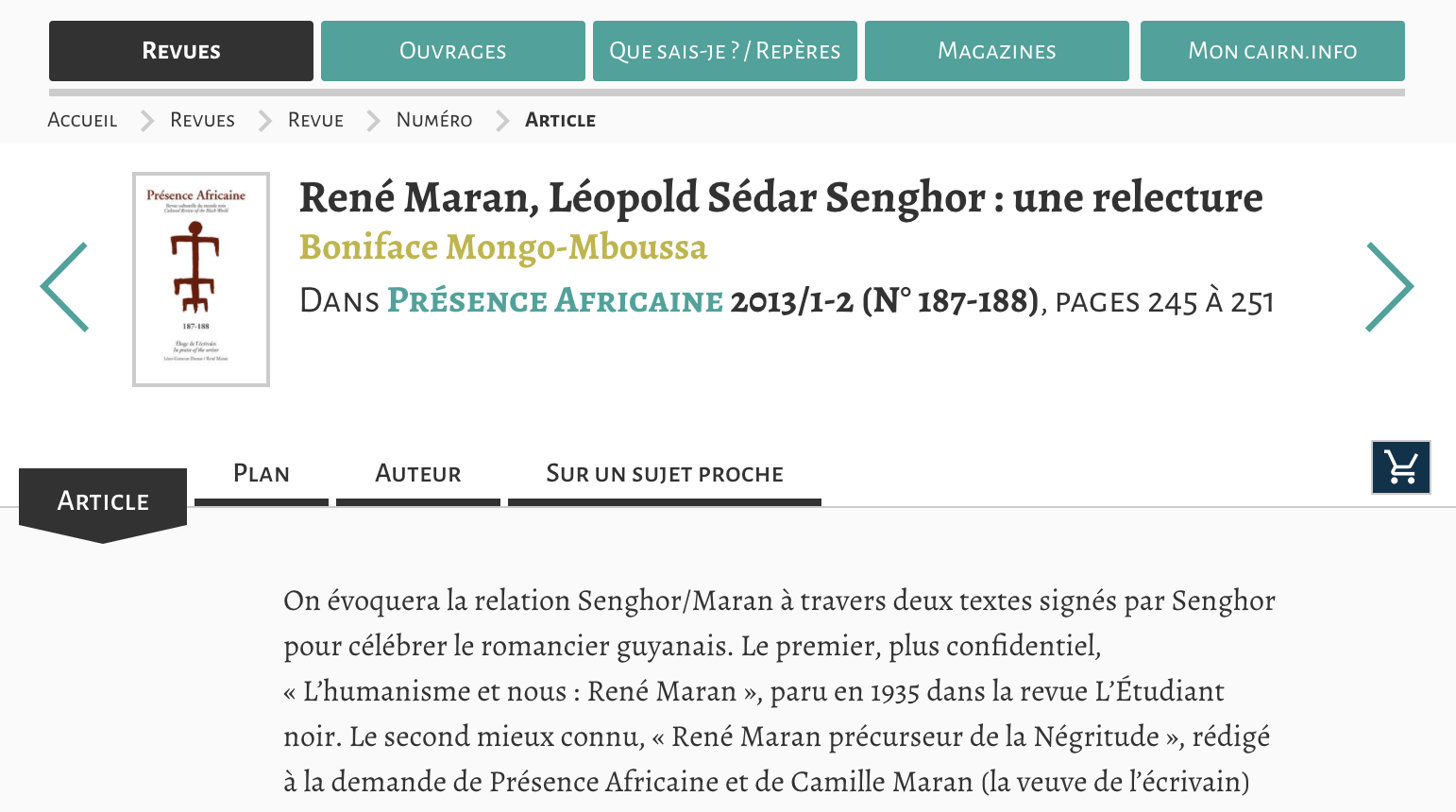 Renemaranleopold Sedar Senghor, René Maran