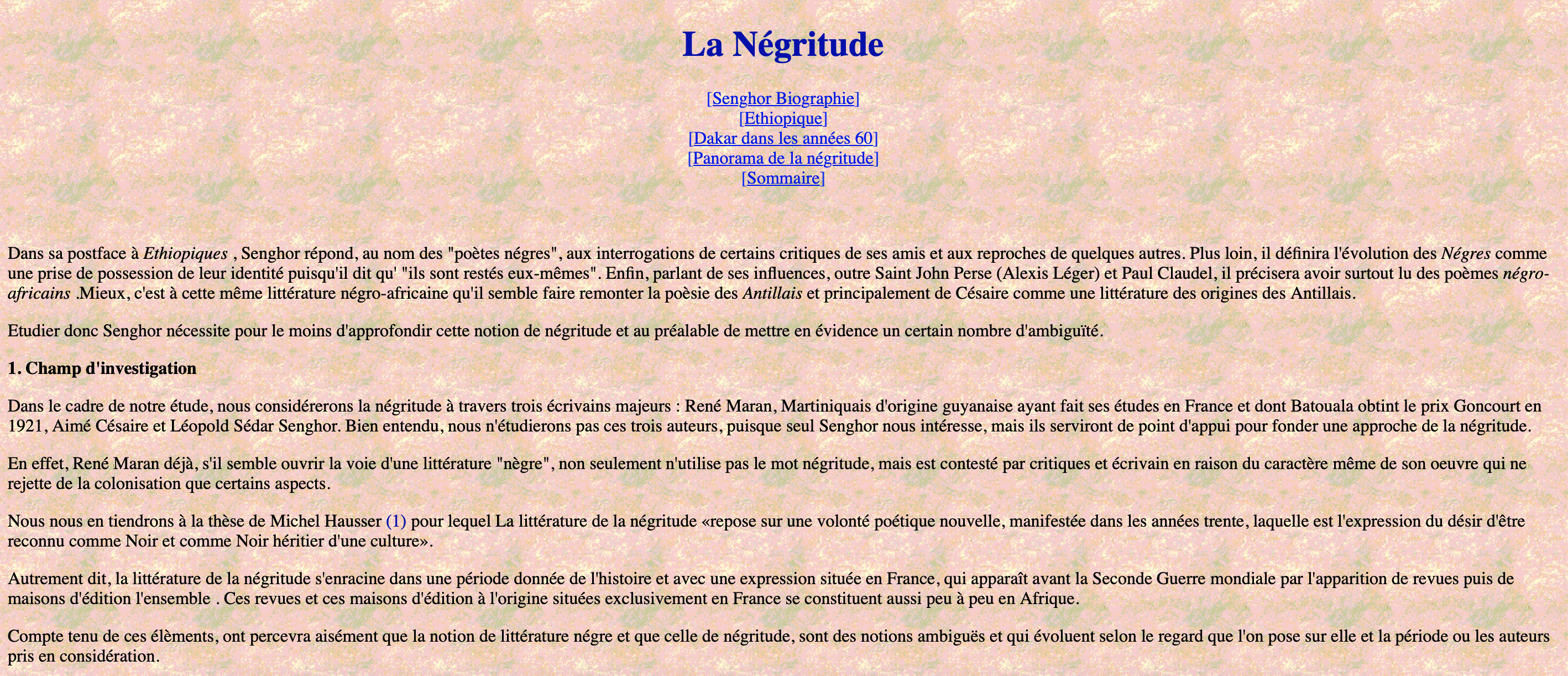 Extrait de Lettres Angevines par Y Jospeh Henri « La Négritude »