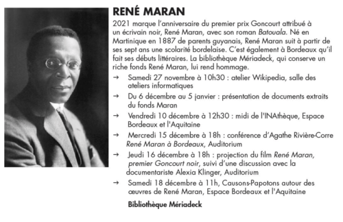 Evenements Meriadeck, René Maran